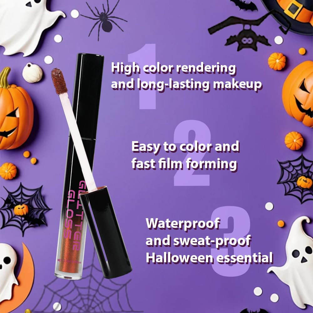 Golden Brown Metallic Lipstick for Women,Glitter Sparkling Liquid Lipstick,Long Lasting Waterproof Lightweight Comfortable Non-Drying Bold Dark Lip Gloss for Gothic Stage Makeup,Vegan