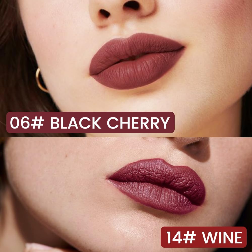 2Pcs Longwear Liquid Lip Liner Stain Marker Pen Set Long Lasting Waterproof, Black Cherry Wine Red Matte Permanent 24 Hour Lip Liner and Lipstick Combo, Color Stay Lipliner All Day Lips Stain peel off