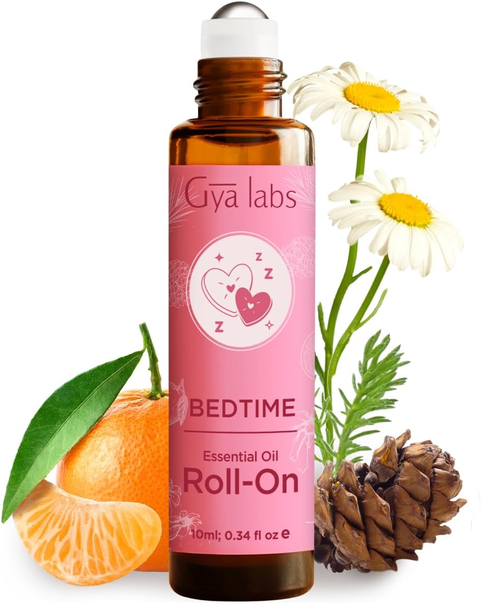 Gya Labs Bedtime Essential Oil Roll on - 100% Pure Natural Oil Roller for Restful Nights, Blend of Calming Chamomile, Sweet Orange & Cedarwood, Relaxing Aromatherapy, Travel Size (0.34 Fl Oz)