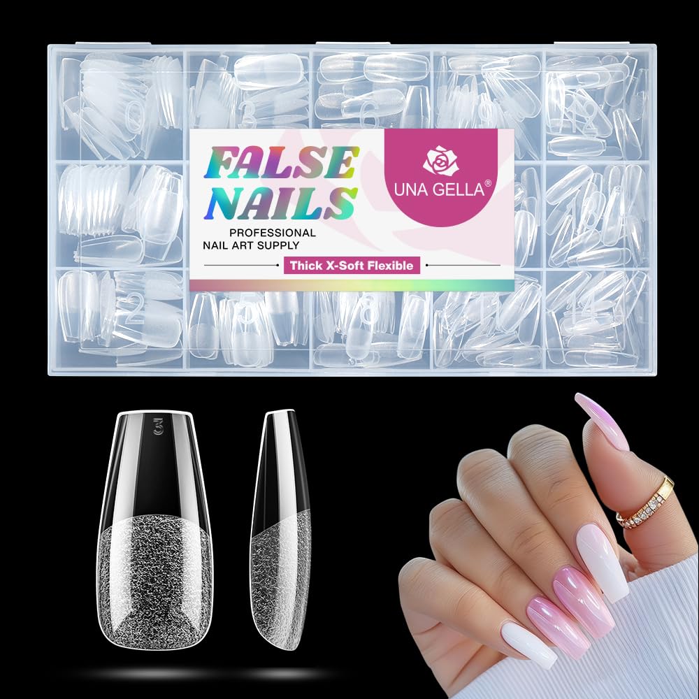 UNA GELLA Coffin Nails Tips Medium: Gel Nail Tips Coffin Shape 330pcs Pre-Etched Full Cover Press On Clear Acrylic Fake Nails Extension DIY Salon 15 Sizes