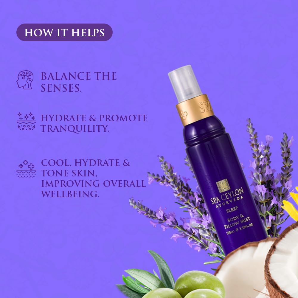 SPA CEYLON SLEEP Body & Pillow Mist | Non-Oily Natural Mist | Reduces Stress | Luxuriously Fragrant | Suitable for all skin types (100 ml, Lavender)
