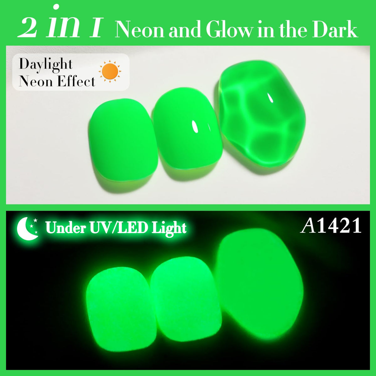 Double Rhythm Translucent Gel Polish Sheer Neutral Natural Light Milky Same Color Same Bottle 15ML Jelly UV Nail Polish Nail Art DIY at Home (Neon Glow Green-A1421)