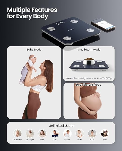 Smart Scale for Body Weight, BMI, Body Fat, Muscle Mass, Highly Accurate Digital Bathroom Scale, 20 Body Composition Analyzer Sync Apps 400lbs,10.2" Compact Scale, Blue