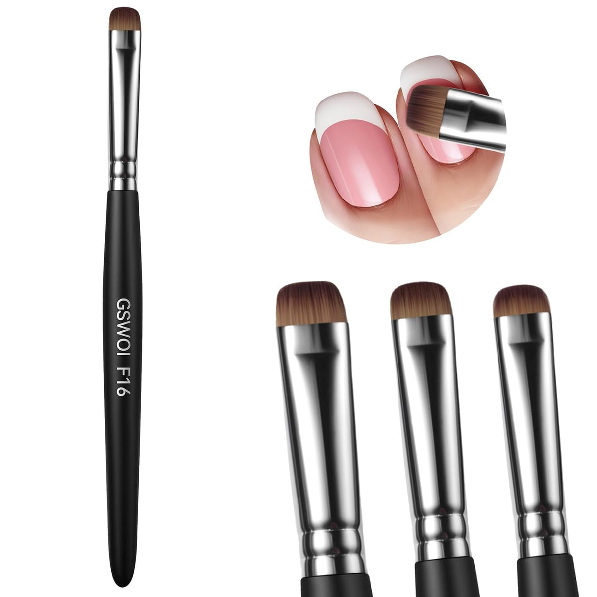 Acrylic Nail Brush for French Tips & Gel Polish Clean Up | Professional Dual-Use Brush with Wooden Handle for Acrylic/Polygel/Builder Gel | Nail Art Design Tool for Cleaning & Detailing (F16)
