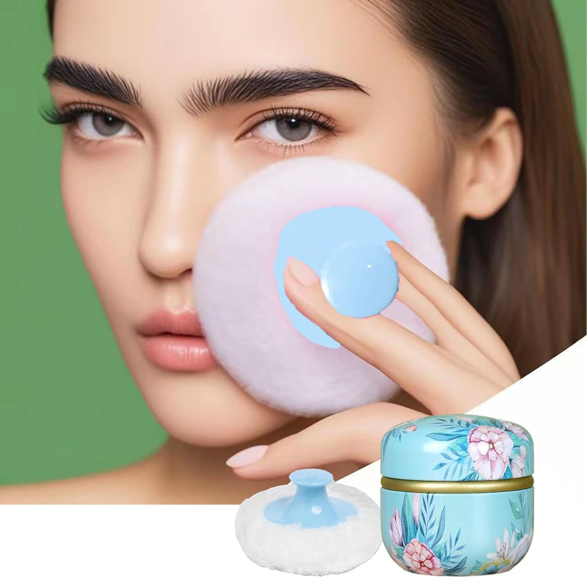 Body Powder Puff and Container, 3.35" Portable Dusting Powder Container with Soft Puff Loose Powder Case Box Jar with Lids for Baby Women Home and Travel Use