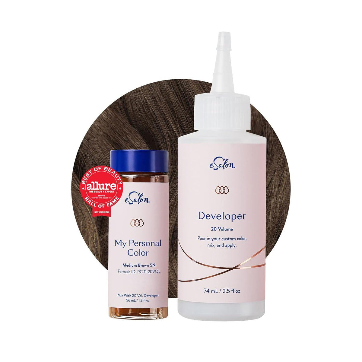 eSalon Permanent Hair Color & Dye Kit - Medium Brown - Personal Colorist for Up To 100% Gray Coverage, All Hair Types - Professional-Grade Ammonia-Free Hair Dye