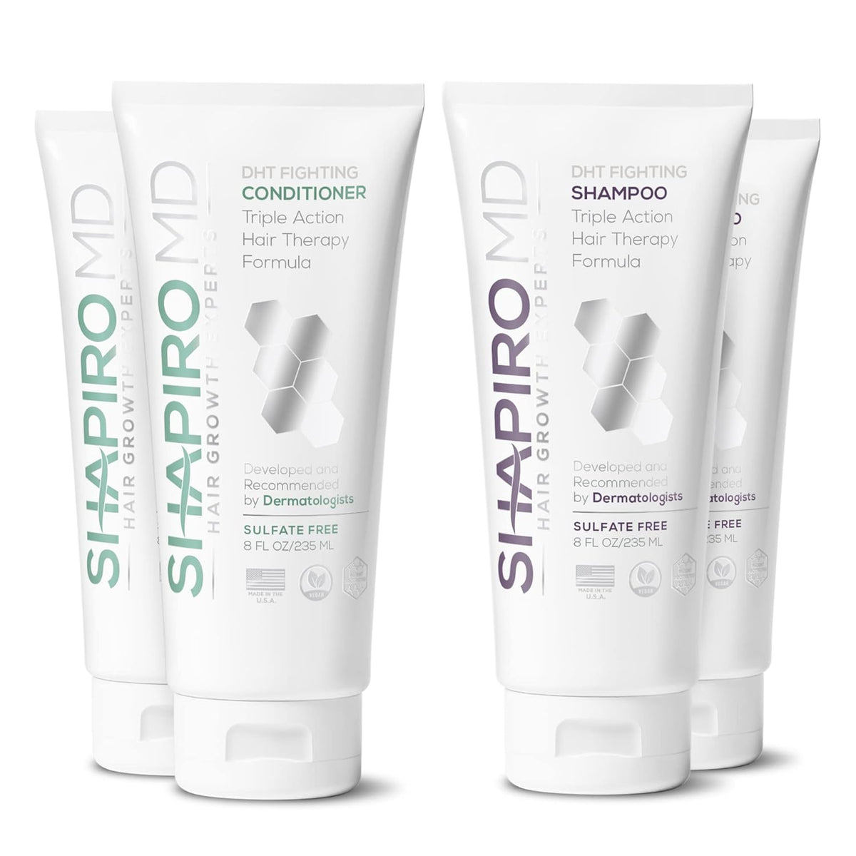 Shapiro MD Hair Growth Experts Hair Loss Shampoo and Conditioner, DHT Fighting Vegan Formula for Thinning Hair Developed by Dermatologists, Experience Healthier & Thicker Hair - 2 Month Supply