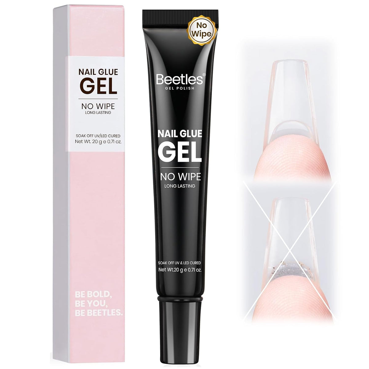 Beetles 20g Solid Nail Glue Gel - No Wipe, Hands-Free Soft Nail Tips Glue for Fake Acrylic Nails, Press On Nails, Nail Extensions, 3D Nail Art, Soak Off Nail Lamp Long-Lasting, Beginner-Friendly