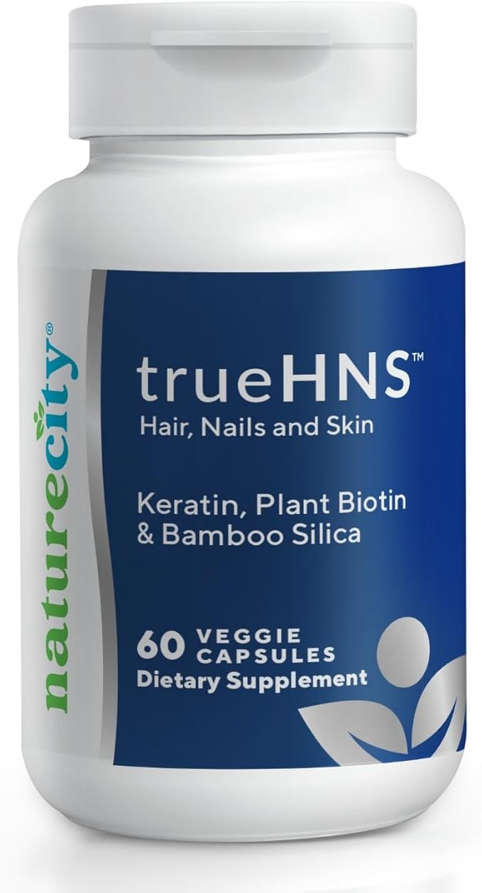 NatureCity True-HNS Hair Nails and Skin Cynatine Keratin and Plant Based Biotin Vitamin Supplement | Fuller and Stronger Hair and Nails | Non GMO | 60 Veggie Capsules