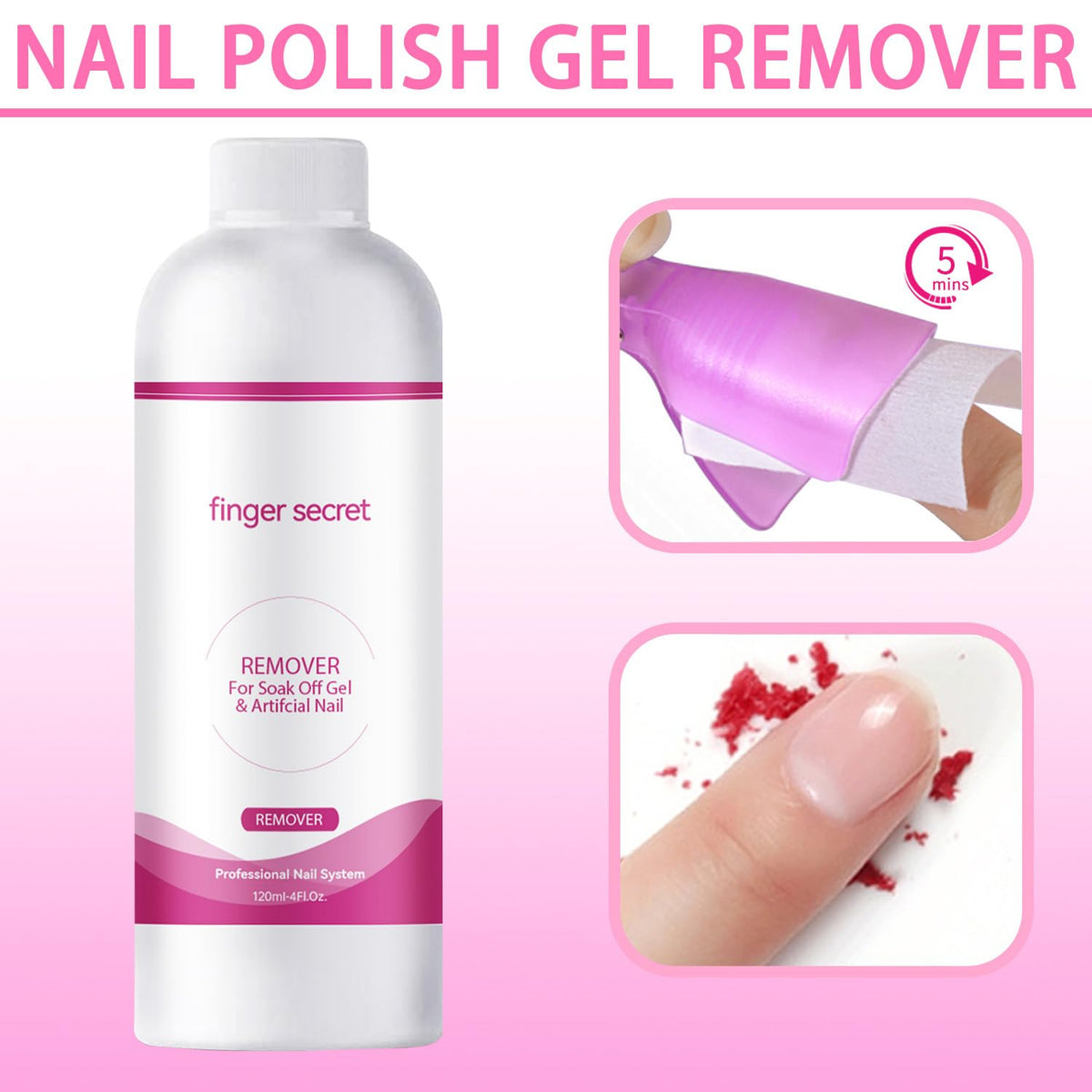 Nail Polish Remover 4Fl.Oz Nail Polish Remover Kit Professional Nail Glue Remover Quickly & Easily Remove Dip Powder Artificial Nails,Glitter Polish,Builder gel,poly gel acrylic powder.