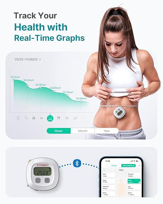 FITINDEX Body Composition Scale for Body Weight, FITINDEX Smart Measuring Tape for Body, Accurate Digital Bluetooth Body Tape Measure for Weight Loss