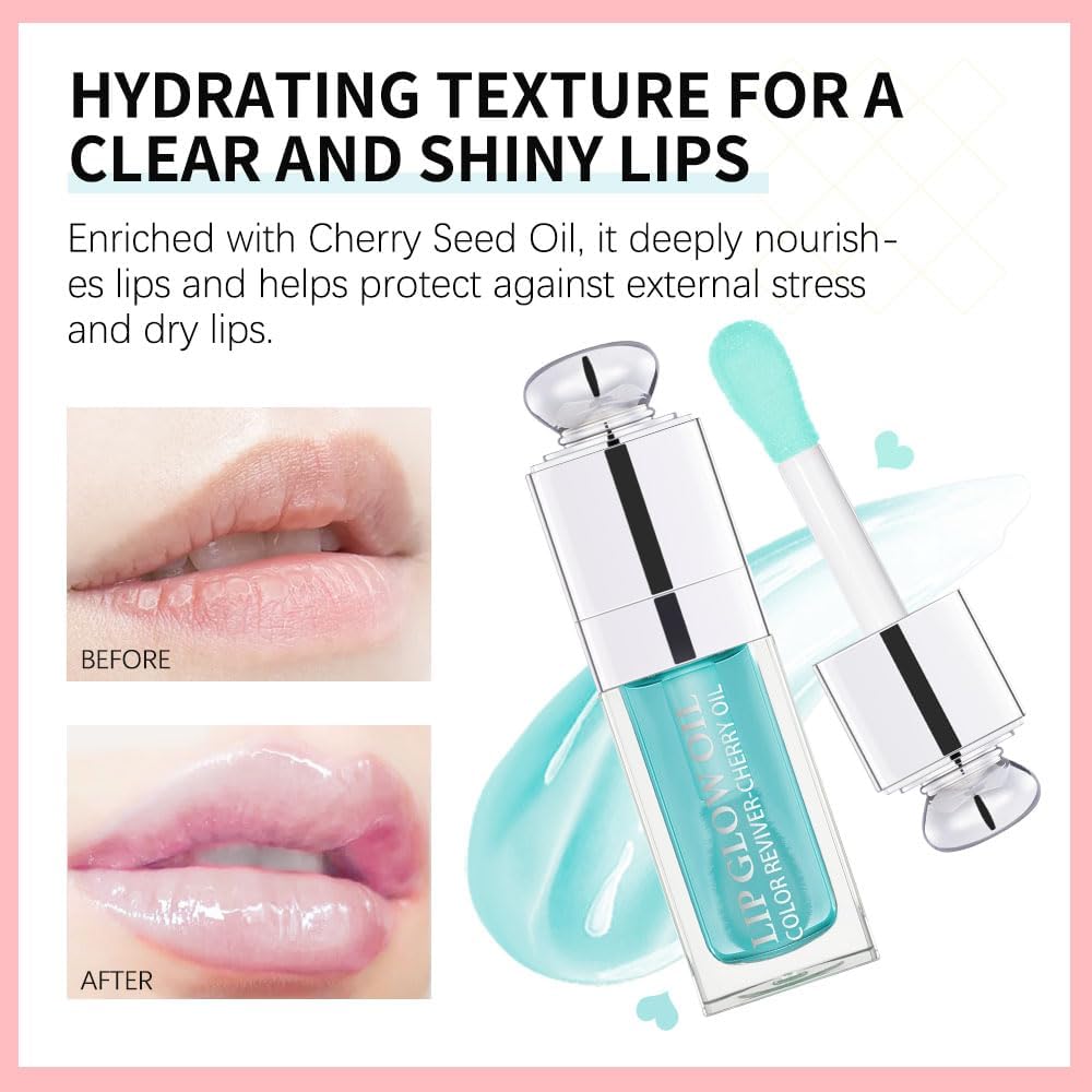 Hydrating Lip Glow - Tinted Lip Oil for Dry Lips - Non-sticky Big Brush Head - Lip Plumping - 013