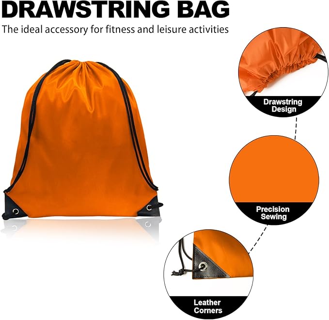 GoodtoU Drawstring Bags, Nylon Backpack Draw String Back Bag Cinch Sack Gym Bag for Sport, Traveling, Team (Orange, 16Pcs)