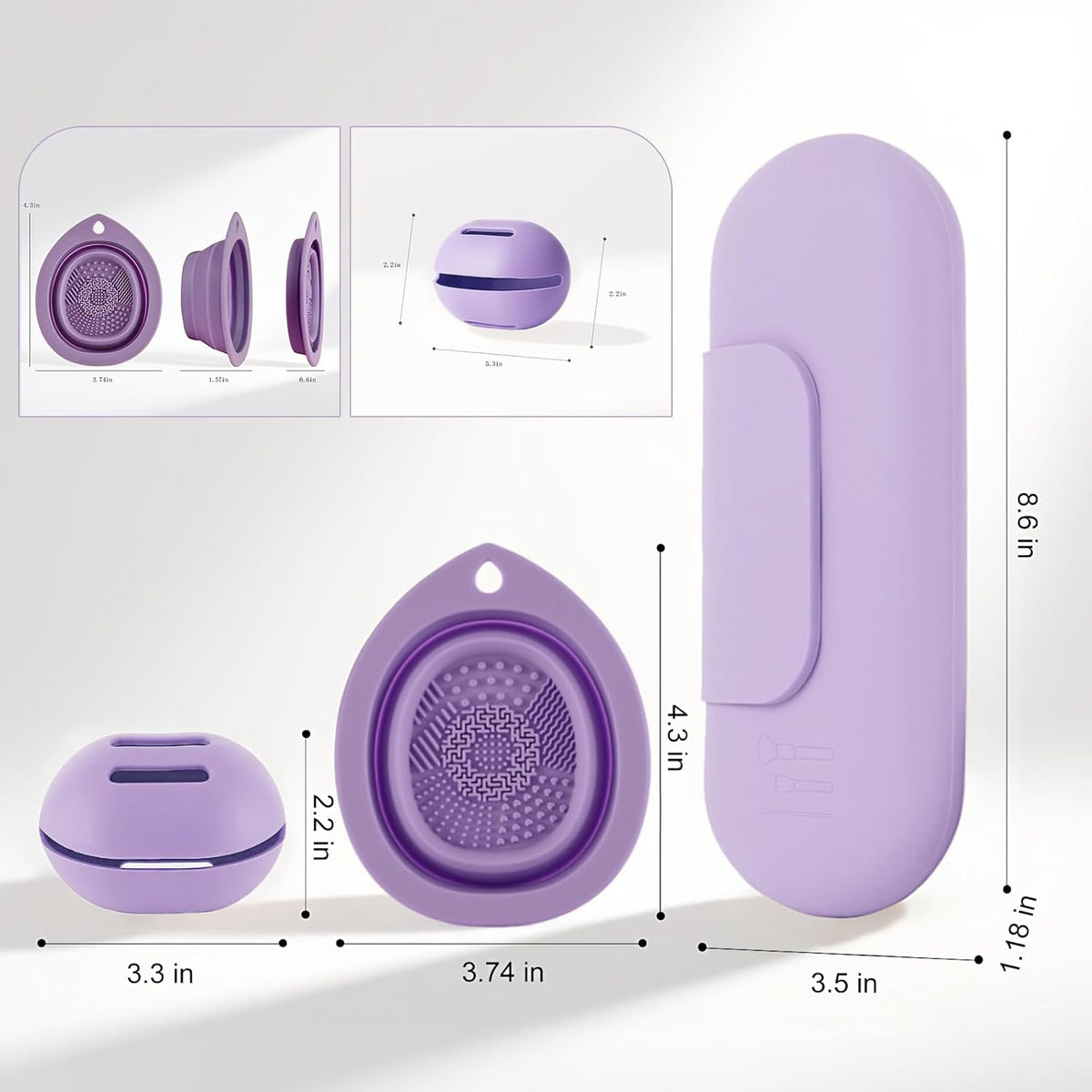 Silicone Makeup Brush Holder Set – Portable Travel Makeup Brush Holder with Makeup Sponge Holder and Foldable Cleaning Bowl – Upgraded 3-in-1 Cosmetic Organizer Set (purple)