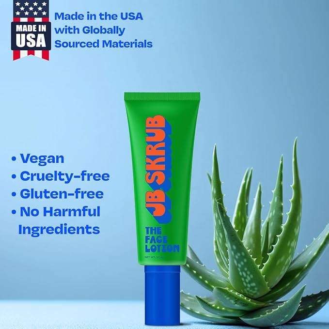 JB SKRUB The Face Lotion - Hydrating Skin Care for Kids and Teens, Acne Face Moisturizer, Fast-Absorbing & Oil-Control, Blue Light Protection, Vegan & Cruelty-Free, 1.7 oz