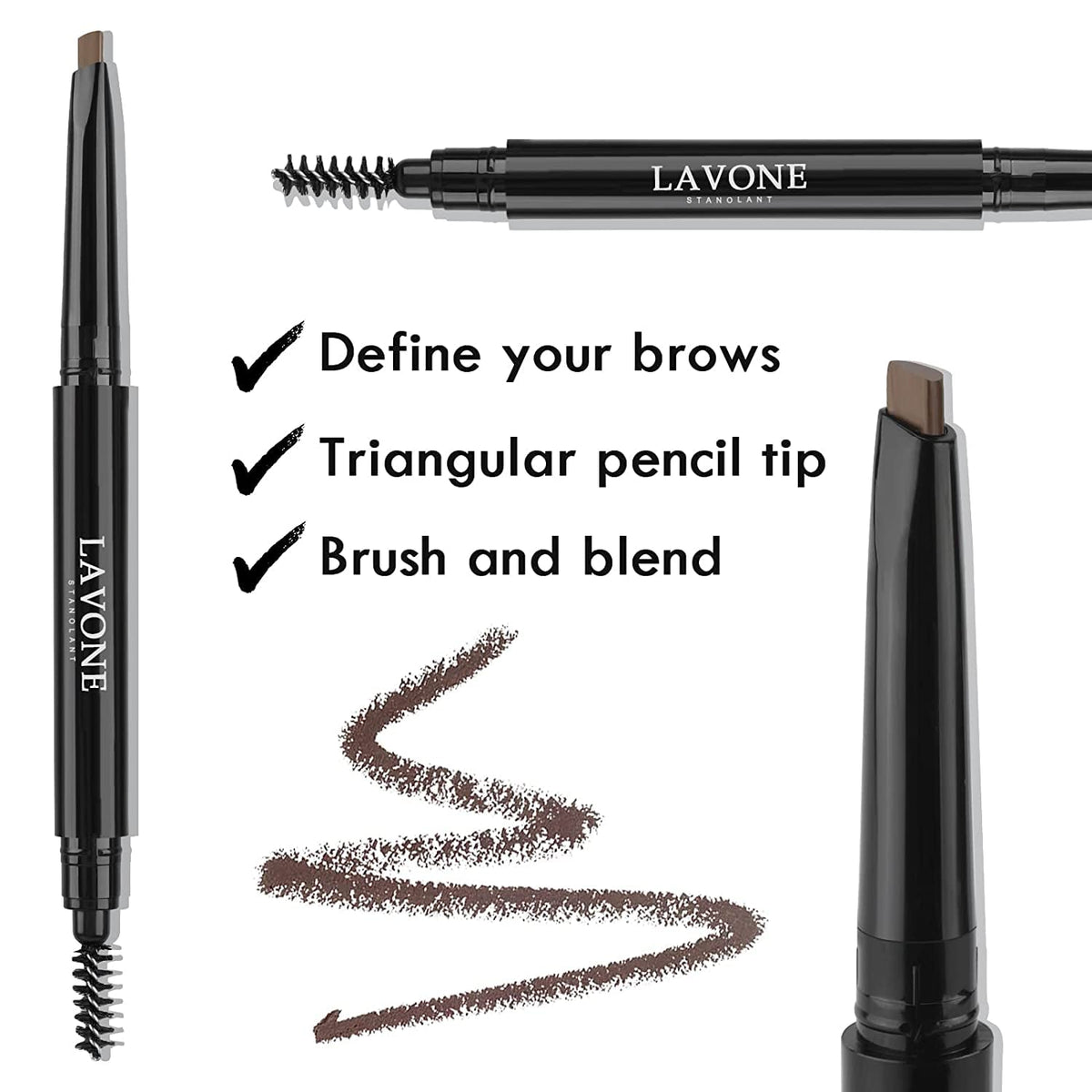 LAVONE Eyebrow Stamp Pencil Kit - Makeup Brow Stamp Trio with Waterproof Eyebrow Pencil, Eyeliner, Pomade, Dual-ended Brush - Dark Coffee