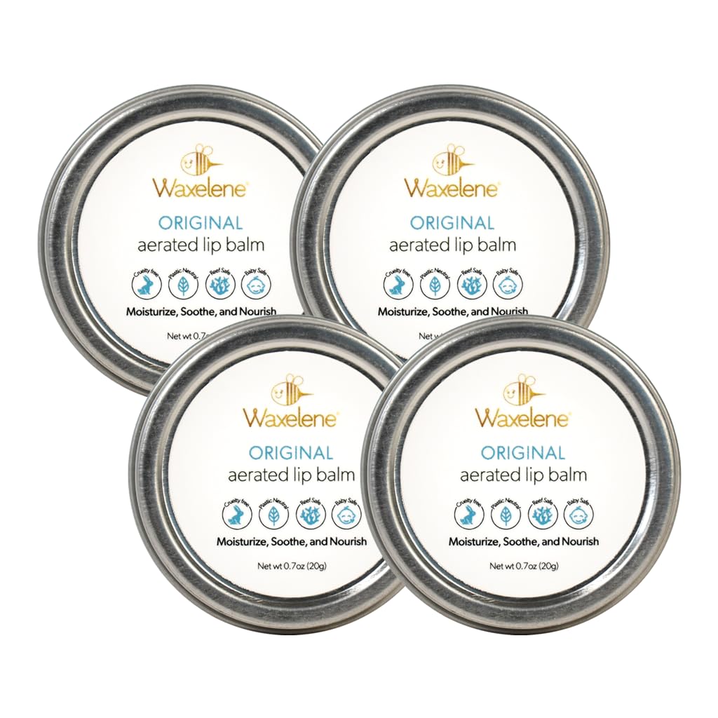 Waxelene Original Aerated Lip Balm Tin 4pc, Best Lip Balm Ever Organic Multipurpose Ointment Baby Eczema Dry Sensitive Skin Body Hand Face Moisturizer