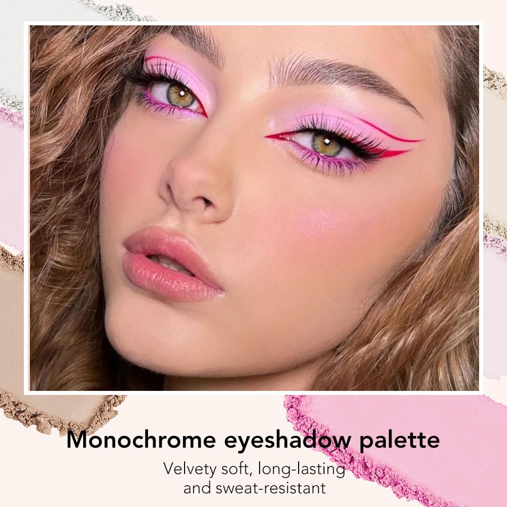 Monochrome Matte Eyeshadow Makeup Palette, Highly Pigmented Peach Pink Eyeshadow Palette, Matte Pressed Powder Eye shadow Makeup, Single Vegan Eye Shadow, Daily Evening Women Girls Eyeshadow Gift 02