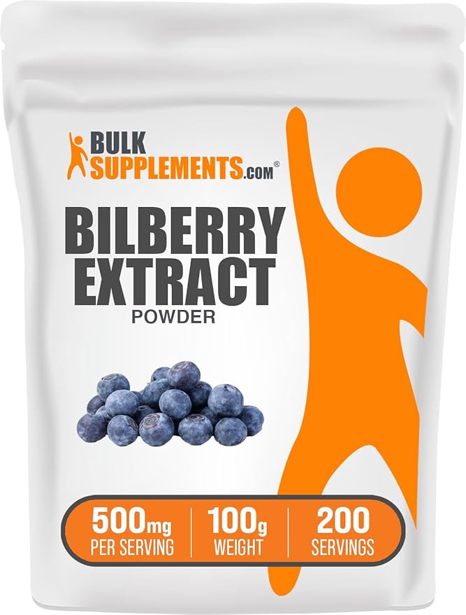 BulkSupplements.com Bilberry Extract Powder - Bilberry Fruit Extract, Bilberry Powder, Bilberry Supplement for Eyes - Glulten Free, 500mg per Serving, 100g (3.5 oz) (Pack of 1)