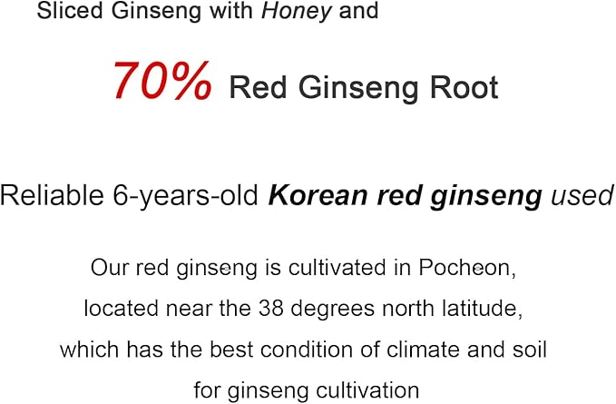 Pocheon 300g(10.6oz) 6Years Korean Panax Red Ginseng Slice with Honey, Saponin, Natural Immune Support