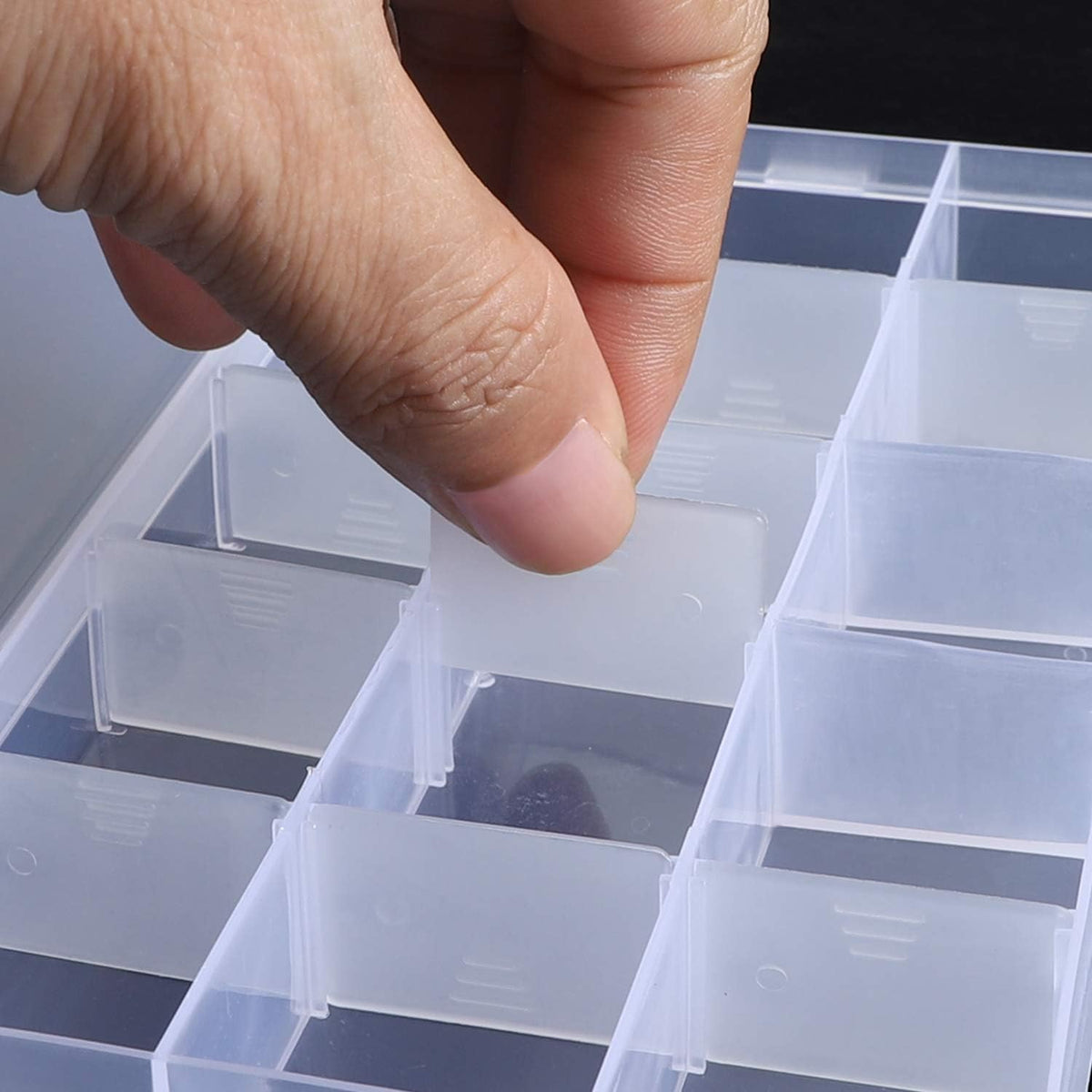 KINJOEK 10 Pack 15 Grids Plastic Bead Organizer Containers Storage, Adjustable Dividers Diamond Jewelry Craft Painting Storage Case, Clear Small Fishing Tackle Box for Sewing Cross Stitch Accessories