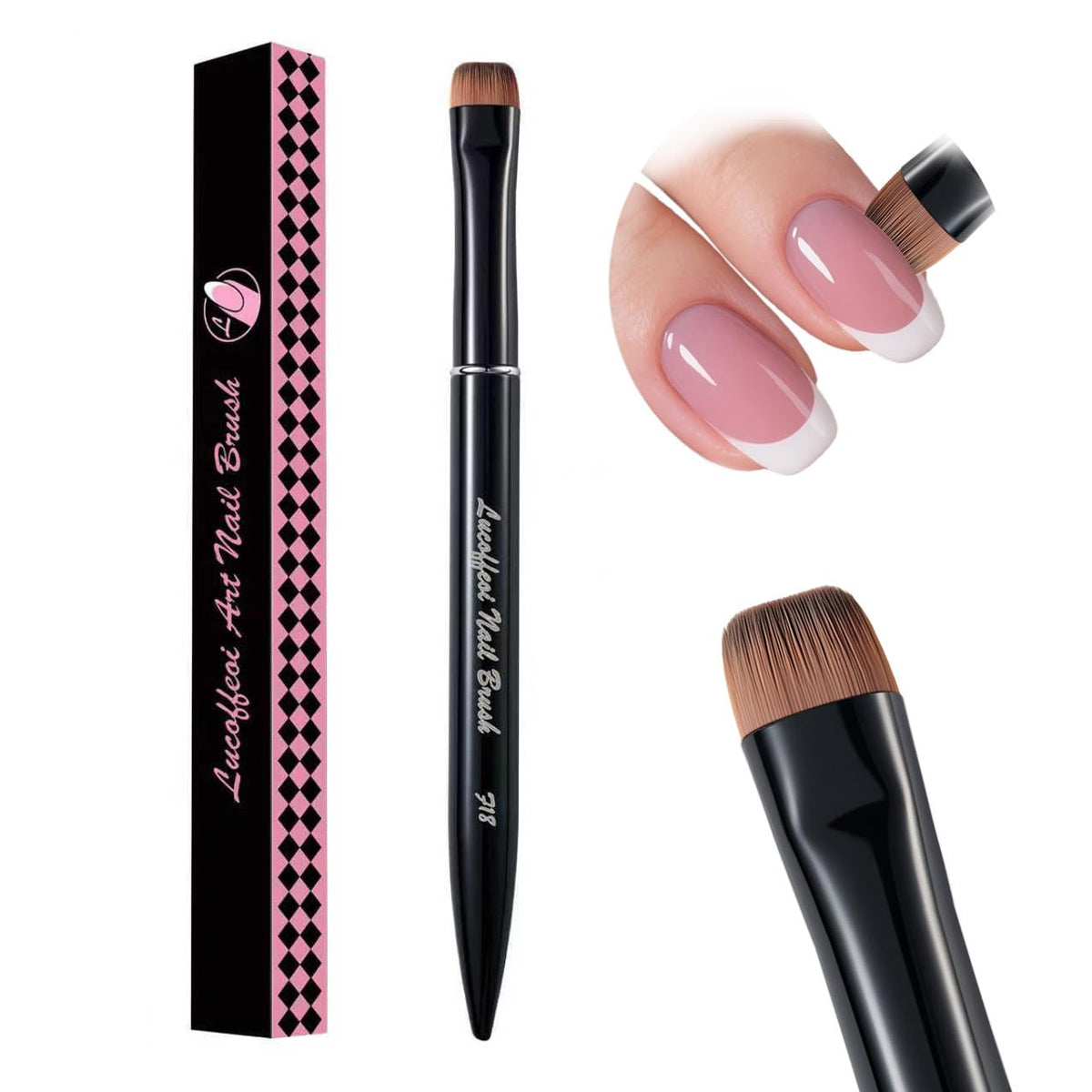 Nail Brush for French Tip, Nail Cleaning Brush for Gel & Acrylic - Professional Kolinsky Sable French Manicure Brush, Thin Nail Art Brush for Precise Clean Up & Polygel Application (Black, F18)