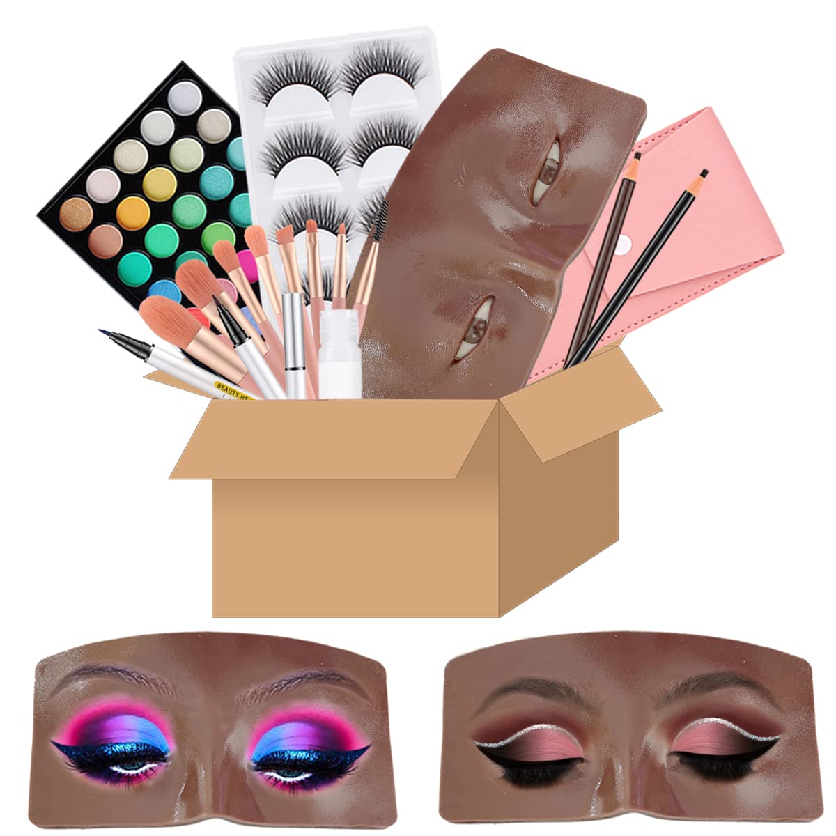 Makeup Practice Face Board, 3D Realistic Practice Makeup Face Set, Makeup Mannequin Face with Makeup Kit for Professional Makeup Artists Students and Beginners to Practice Eyes Eyeshadow Makeup