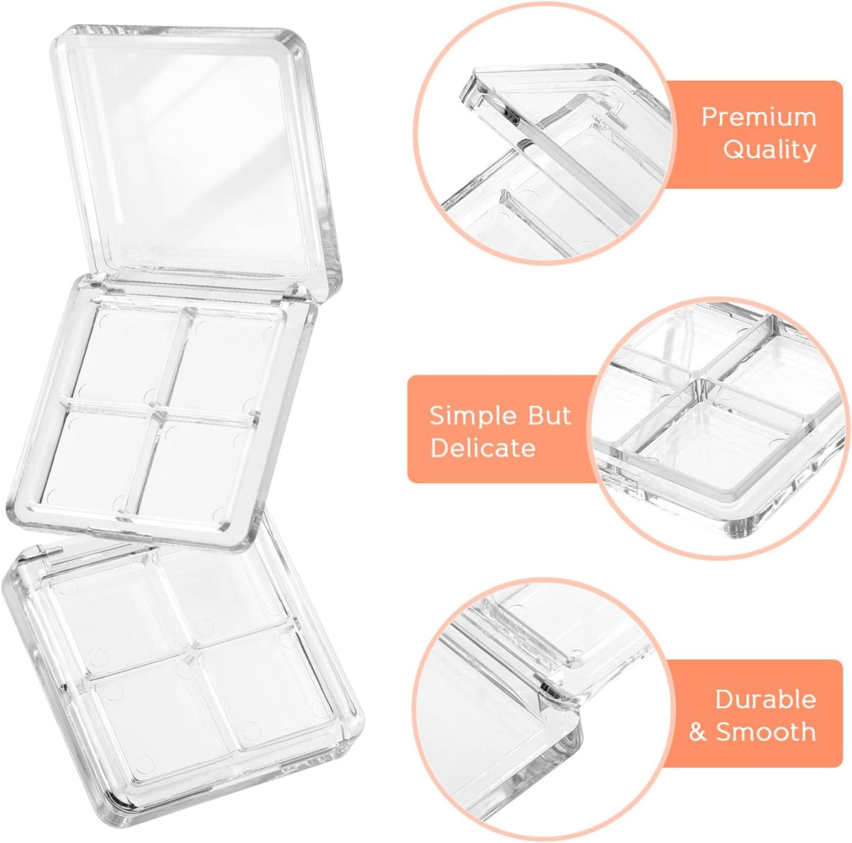 Beaupretty 6 Pieces Empty Eyeshadow Pallet 4 Grids Eye Shadow Lipstick Storage Case Box Clear Makeup DIY Cosmetic Organizer Container