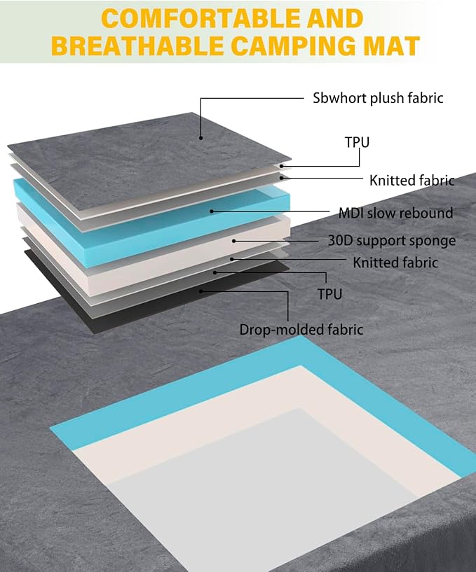 Memory Foam Camping Mattress Sleeping Pad,3 Inch Waterproof Camping Mat to Portable Roll Up Mattress for Floor,Car,Tent Travel,Cot,Soft Thick Sleeping Mat for Kids Adults Camping Sleepover