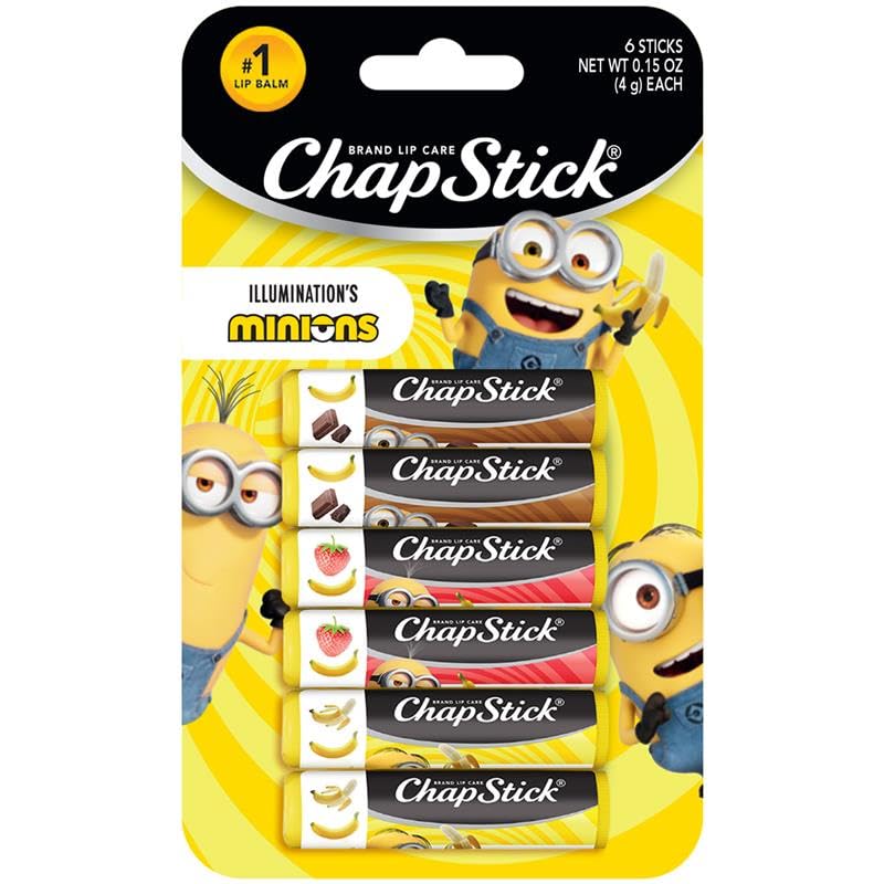 ChapStick Lip Balm, Minions Banana Variety Packs (6 Sticks), Party Favors for Kids, 0.15 Oz Ea