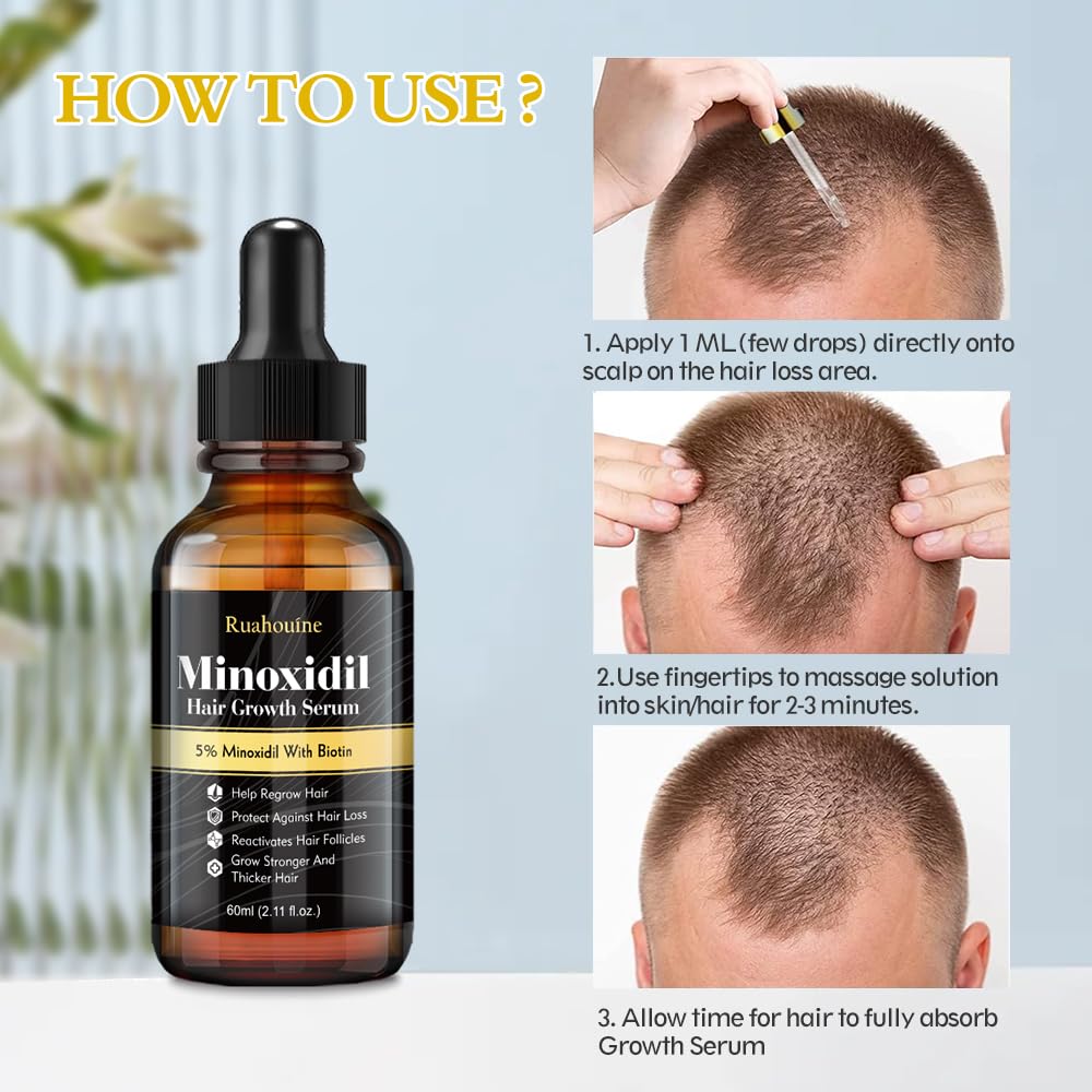 2-Pack 5% Minoxidil Hair Growth Serum, Hair Regrowth Treatment for Men and Women, Strengthens and Thickens Hair for Fuller, Longer Results, Beard and Facial Hair Enhancer