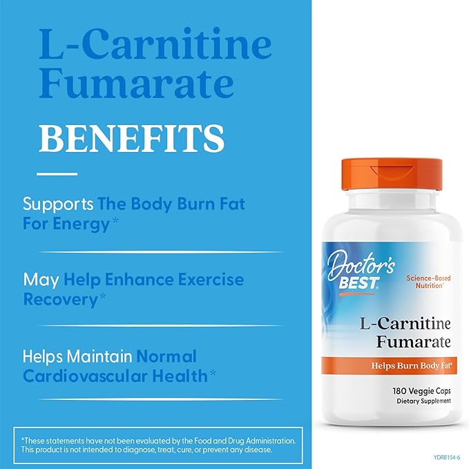 Doctors BEST L-Carnitine Fumarate from Biosint, Helps Burn Body Fat, Non-GMO, Gluten Free, Soy Free, Vegan 180 Veggie Caps