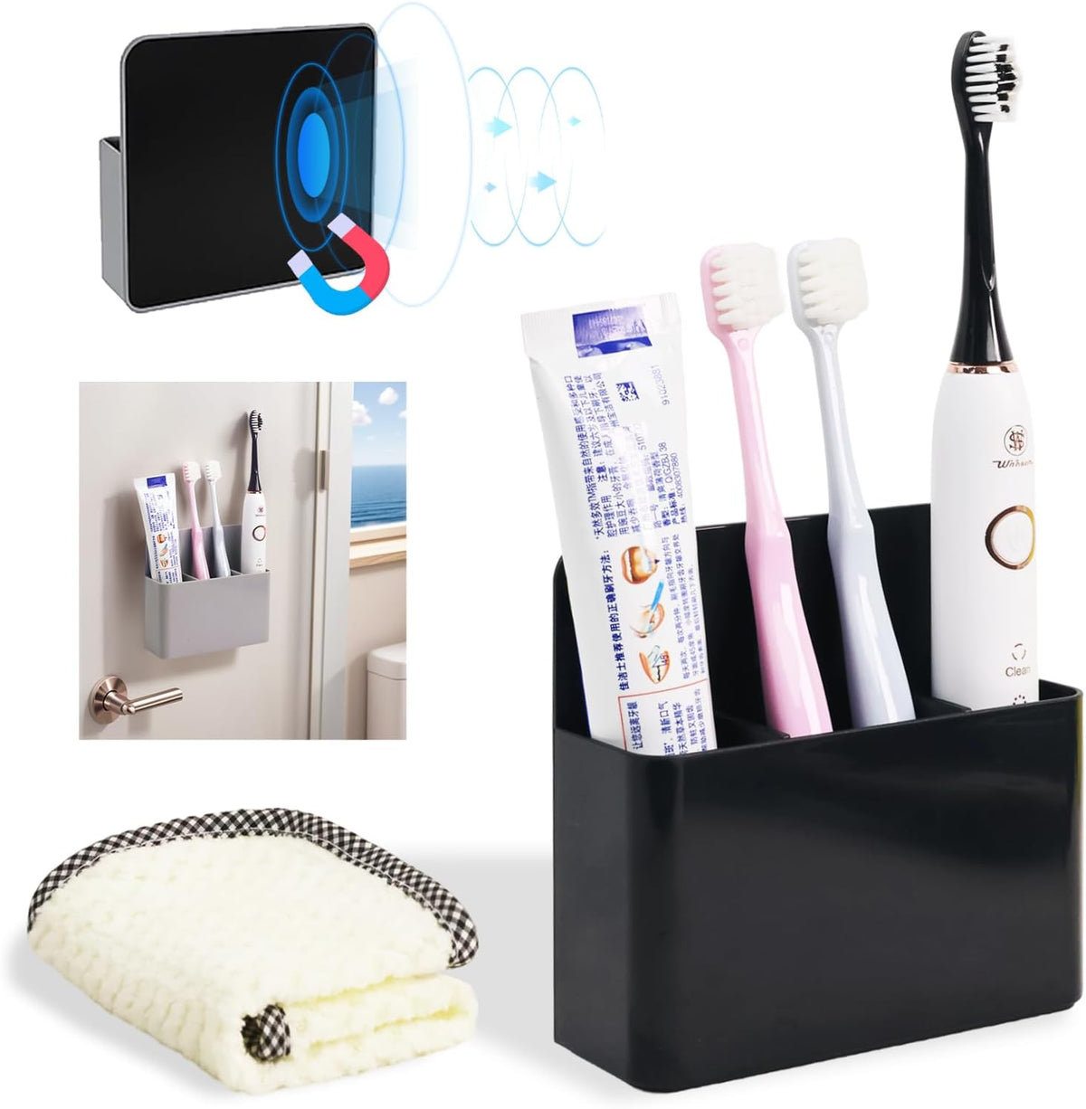 Cruise Essentials 2025 – Magnetic Toothbrush Holder for Wall Mount, Compact Bathroom Organizer for Small Spaces, Cruise Travel Accessories for Alaska/Caribbean Cruise Must Have