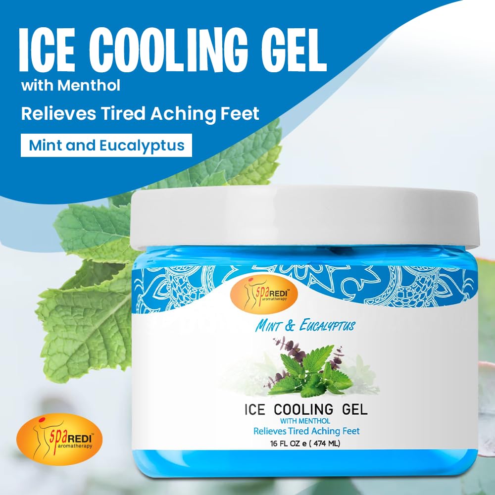 SPA REDI - Massage Cooling Gel for Pedicure, Mint and Eucalyptus Oil with Menthol 16 Oz, Peppermint Extract - Professional Strength Pedicure Foot and Leg Ice Cooling Gel Massage Therapy,