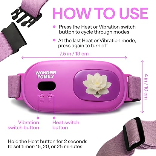 Menstrual Heating Pad for Cramps – Portable Cordless Heating Pad for Women – Rechargeable Pink Period Relief Pad for Stomach and Back – Small Heat Belt, USB Heated Pad – Electric Heat Wrap for PMS