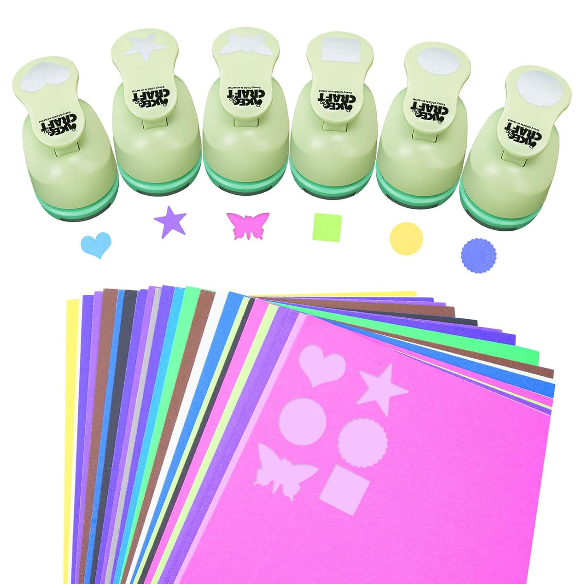 UCEC Hole Punch 1 Inch Craft Hole Punch Shapes, 36 Pieces Hole Puncher for Crafts Set with Craft Paper Cardstock, Mix Shape Designs Hole Puncher for Kids for Crafting Scrapbooking