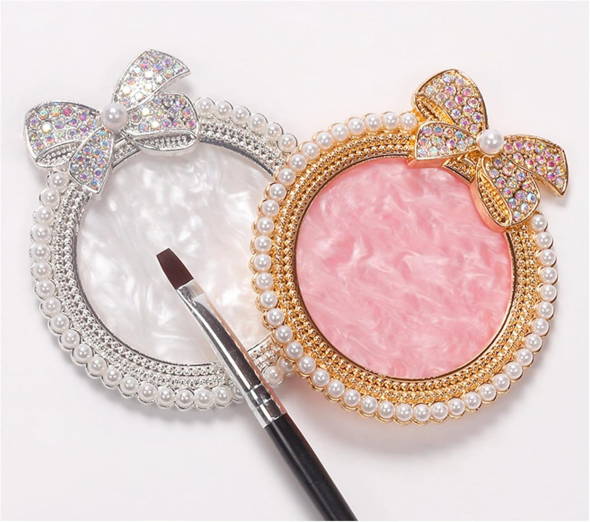 4Pcs Resin Nail Art Plalette Nail Polish Mixing Plate Gel Palette Manicure Tool for Nail Art Display (Pink Silver)