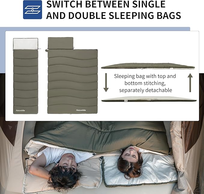 Naturehike 36-54℉ Camping Sleeping Bag for Adults, Spliceable Double Sleeping Bag 3 Seasons, Lightweight Waterproof Sleep Bags for Cold&Warm Weather