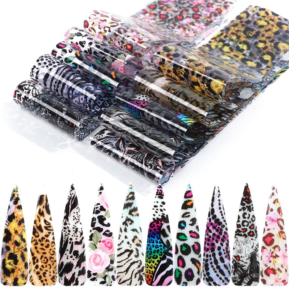 20 Sheets Leopard Nail Stickers，Starry Sky Animal Skin Design Nail Art Decoration Glue Transfer Nail Foils for Women Fingernails and Toenails Acrylic Decorations Manicure Tips Wraps Charms