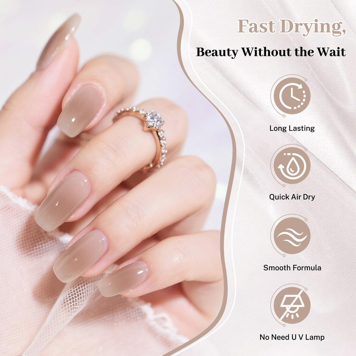 16.5ml Jelly Nude Brown Nail Polish Large Volume Quick Dry Nail Polish, Long Lasting Shine, Fingernail Toenail Nail Art DIY Home Travel Nail Art Gift