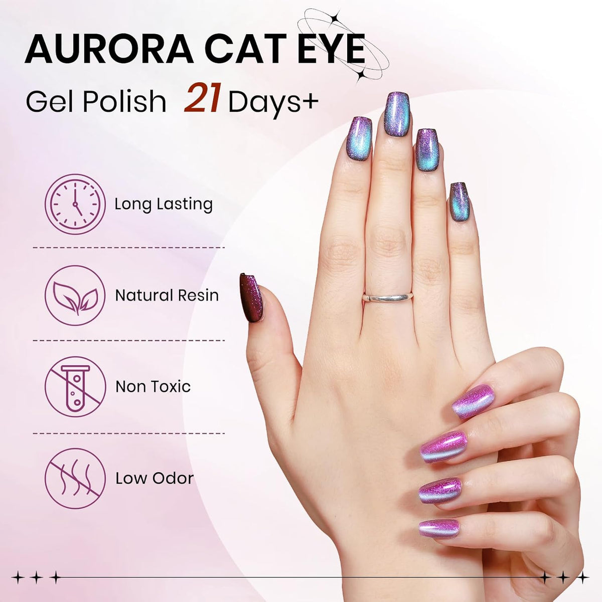 9D Cat Magnetic Eye Gel Nail Polish Holographic Pink Aurora CatEye Gel Polish Glitter Shimmer Reflective Effect with Magnet Soak Off Salon DIY at Home