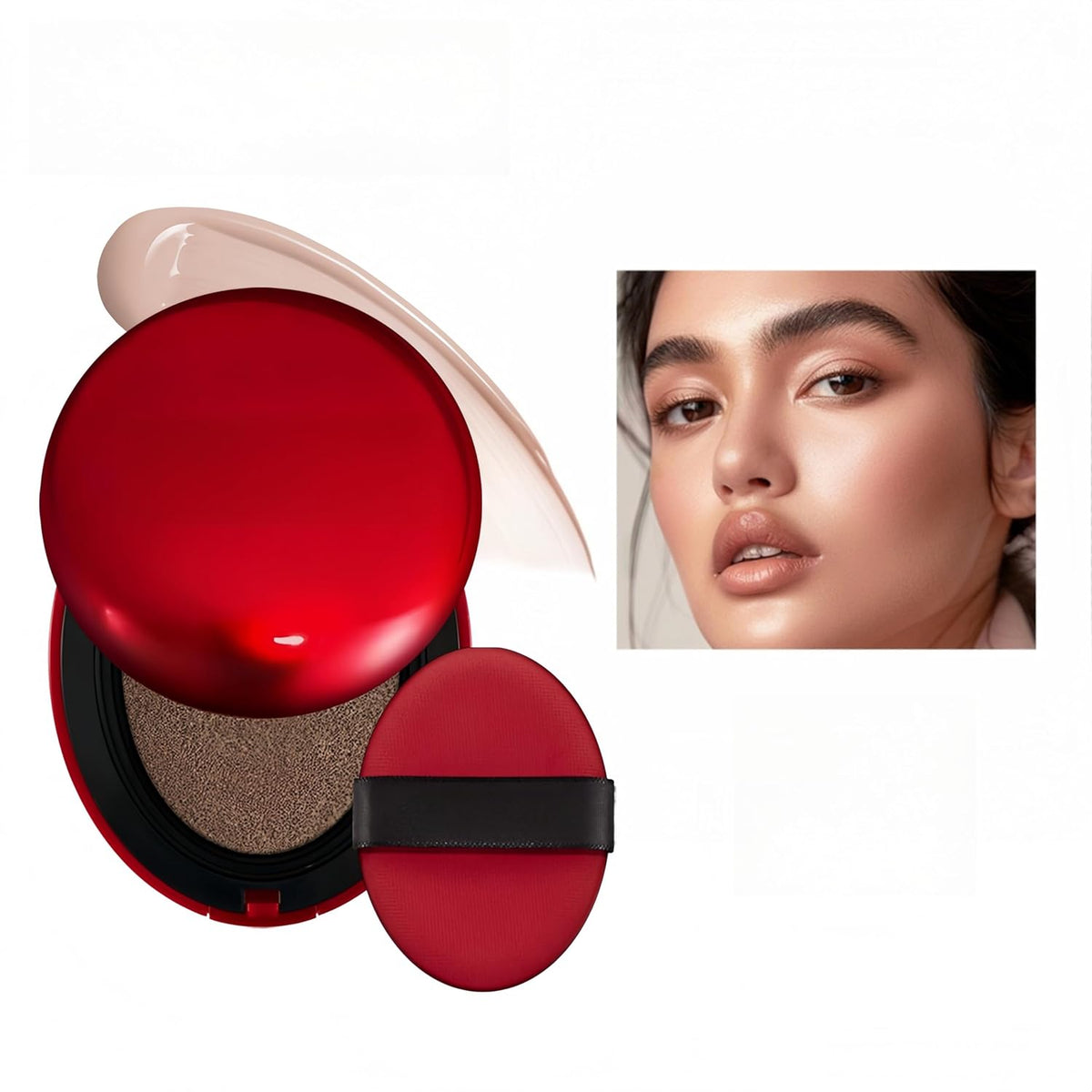 MAEPEOR Cushion Foundation 9 Colors Full Coverage Weightless Satin Glow Foundation Hydrating Long-Lasting Cushion BB Cream (Color 06)