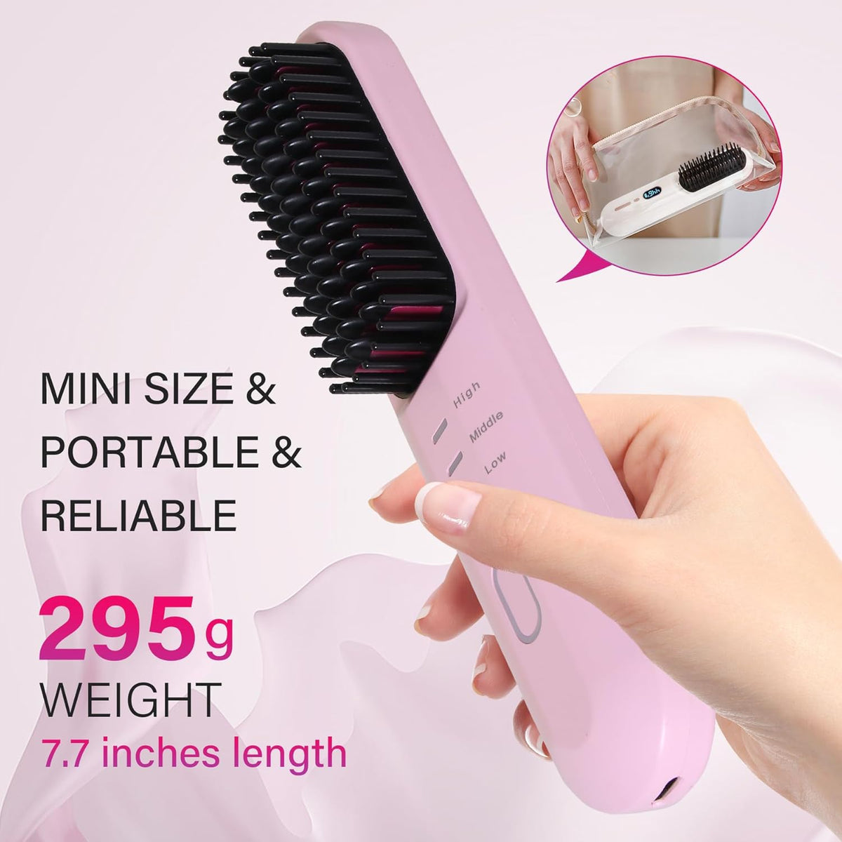 Rechargeable Hot Hair Brush Straightener Heat Pressing Combs Ceramic Electric Straightening Comb, Anti Burn for Natural Black Hair Beard Wigs Holiday Gifts