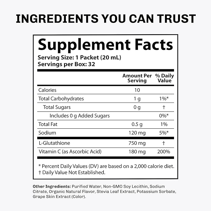 Aurora Nutrascience Mega-Liposomal Liquid Glutathione, Immune & Antioxidant Gut Health Support Supplement, 750 mg per Serving, Non-GMO, Sugar-Free, 32 Single Serve Packets