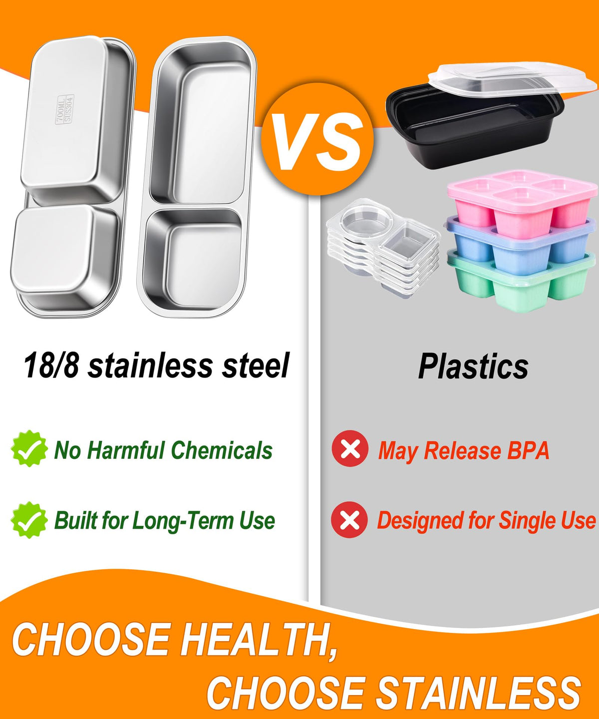 3-Pack Stainless Steel Snack & Lunch Containers for Kids & Adults, 21 oz