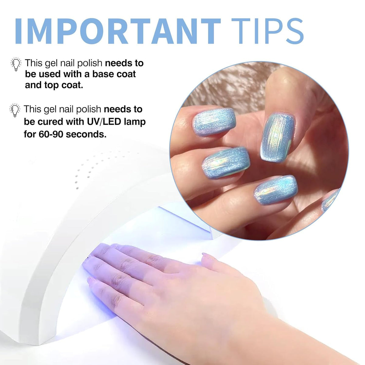 CANNI 1 Pcs Glitter Blue Gel Nail Polish, Shimmer Sparkly Blue Colors Gel Polish Soak Off Led Nail Art Gel Manicure Salon DIY