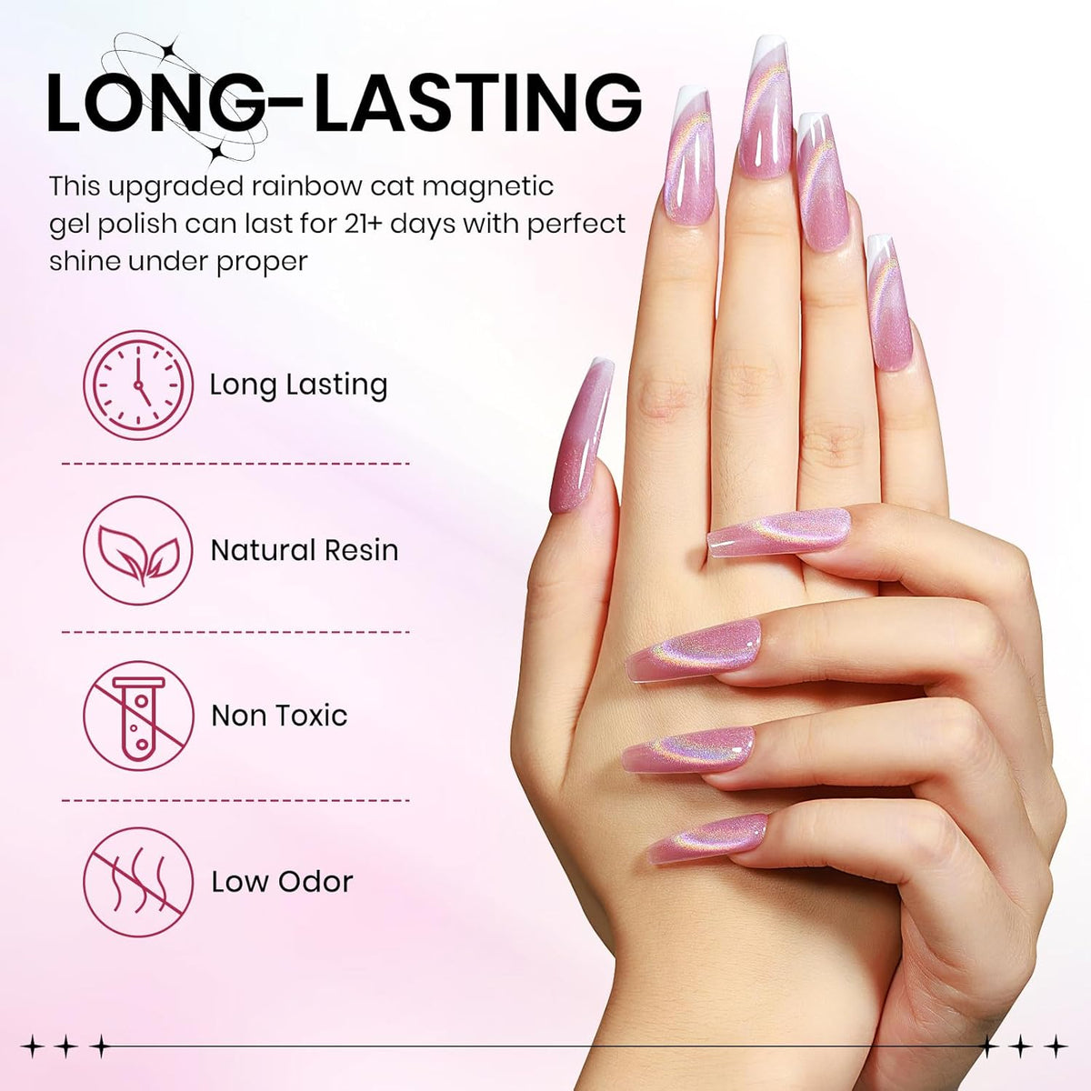 Pink Rainbow Cat Eye Gel Nail Polish Glitter Holographic Gel Polish with Magnetic Stick for a Glittery Iridescent Galaxy Effect Soak Off UV Lamp Perfect for Nail Art & DIY Manicures at Home