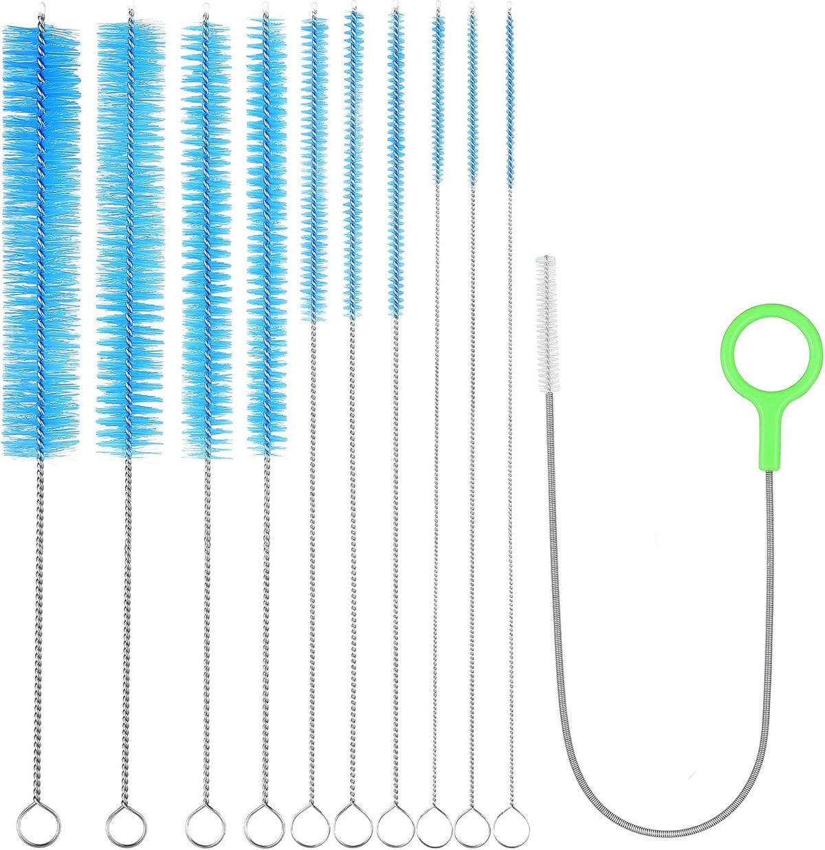 2024 Upgraded Long Straw Cleaner Brush,9.5in 10 Different Diameters Reusable Water Bottle Brush&1pcs 15in Spring Brush,Stainless Steel Nylon Tube Brush Kit for Sippy Cup,Water Bottle,Drinking Straw
