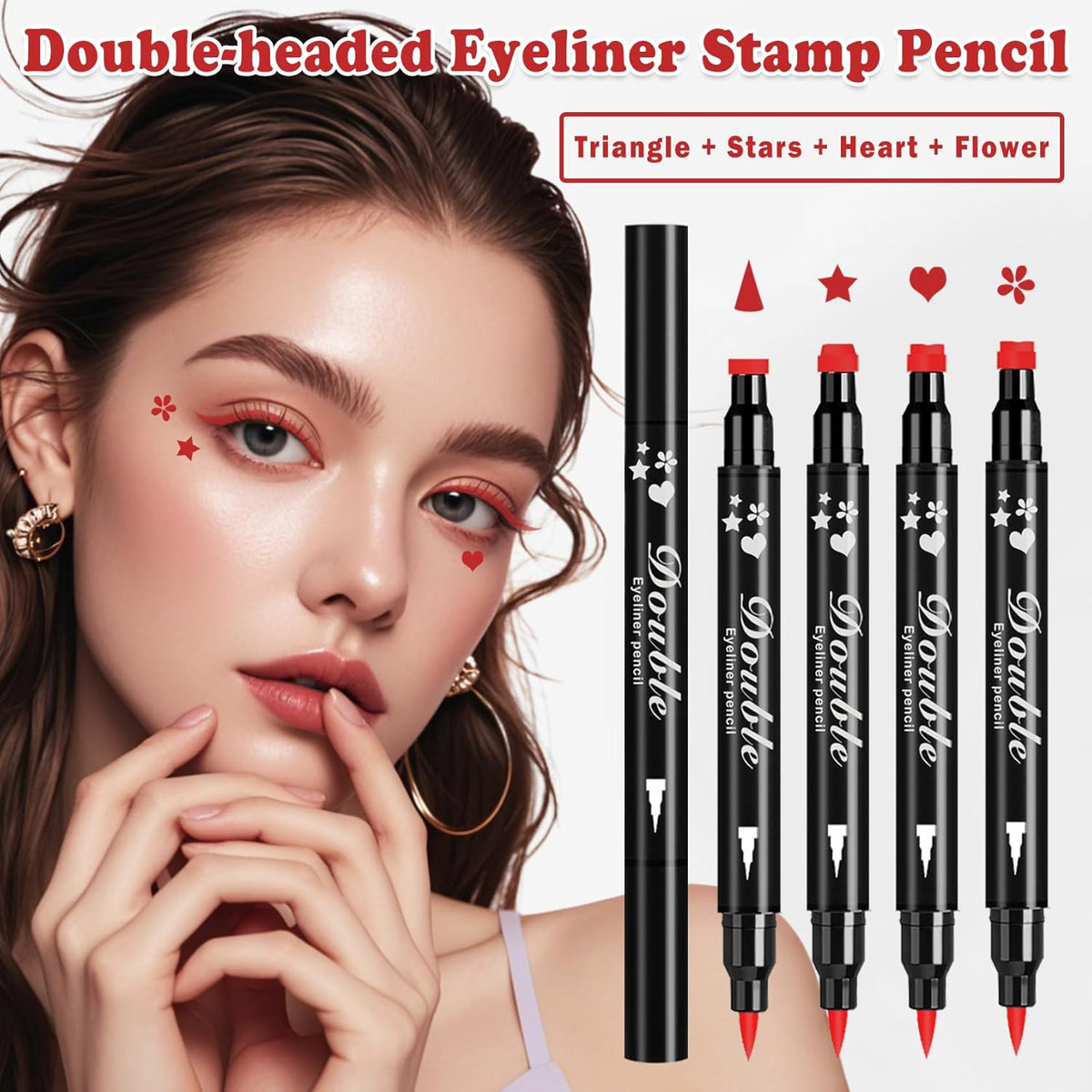 4PCS Double-headed Eyeliner Stamp Pencil Red Liquid Winged Eyeliner Stamp Pen Waterproof Smudgeproof Eye Liner Stamp for Eye Makeup