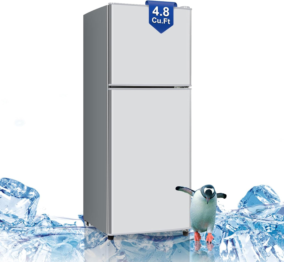 4.8 Cu. Ft. Fridge with Freezer, 2-Door Mini Fridge with Freezer, Adjustable Thermostat Small Refrigerator, Dorm Refrigerator for Apartment, Office, Kitchen, Silver